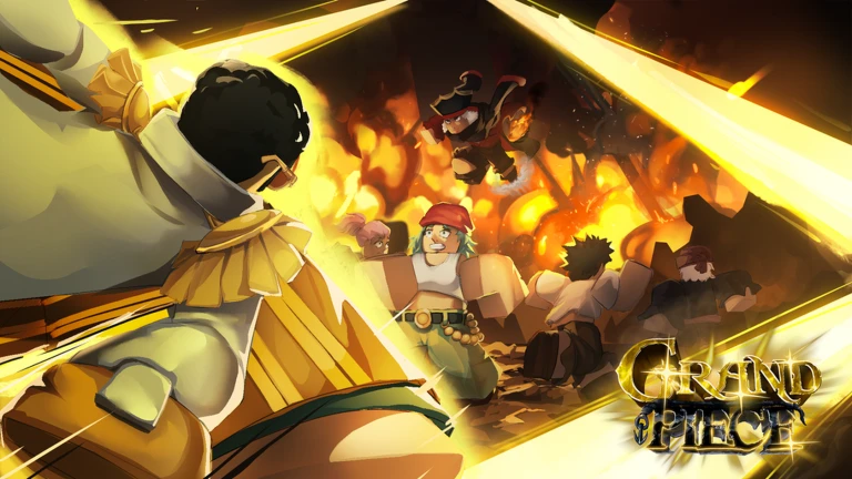 Grand Piece Online crew fighting across a burning island
